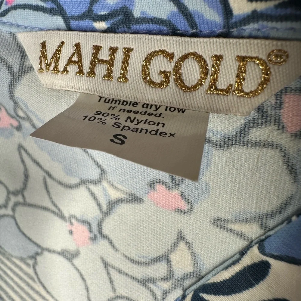 Mahi Gold Tunic Top Hydrangea Floral Print Size Small Nylon Blend Preppy Coastal - Picture 7 of 7